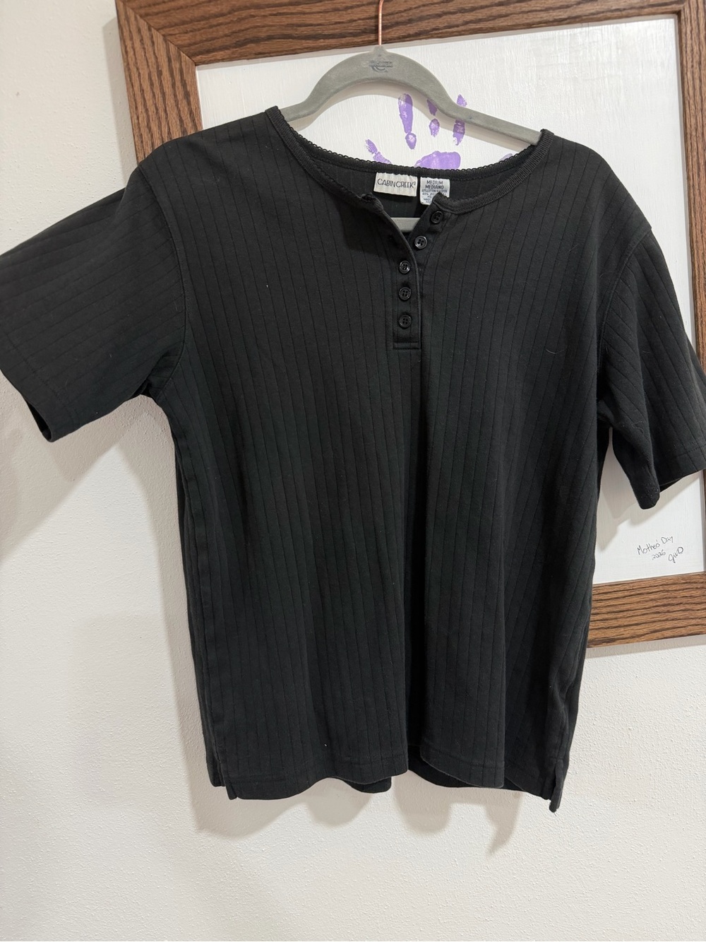 Cabin Creek Black Ribbed Short Sleeve Henley Tee